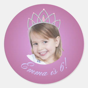 Pink Princess with Tiara Photo Birthday Sticker