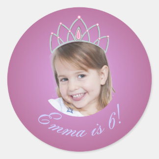 Pink Princess with Tiara Photo Birthday Sticker