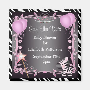 Pink Princess Zebra Baby Shower Save The Date Magnet
