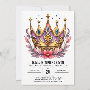 Pink Printable Princess Crown Birthday Invitation