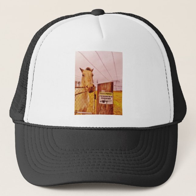 Pink Private Property Horse Trucker Hat (Front)