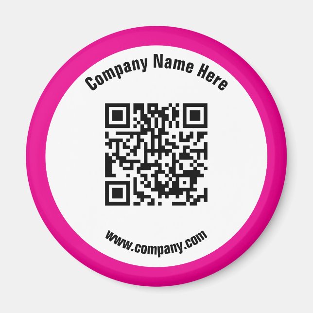Pink Promotional Business Name QR Code Magnet (Front)