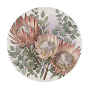 Pink Protea Eucalyptus Botanical Arrangement Cutting Board