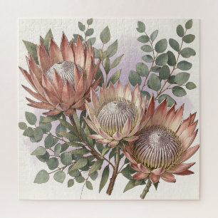 Pink Protea Eucalyptus Botanical Arrangement  Jigsaw Puzzle