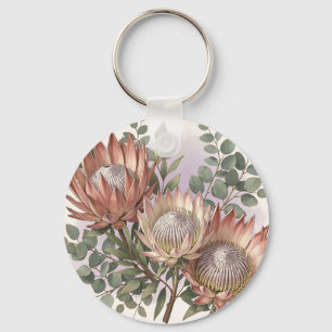 Pink Protea Eucalyptus Botanical Arrangement Keychain