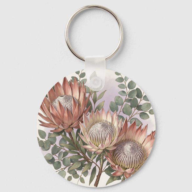 Pink Protea Eucalyptus Botanical Arrangement  Keychain (Front)