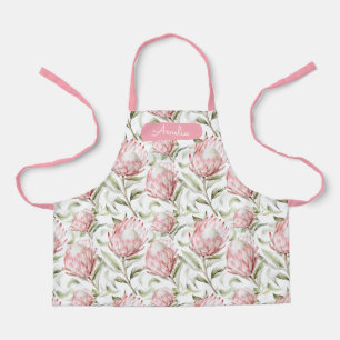 Pink Proteas Floral Apron personalized for kids