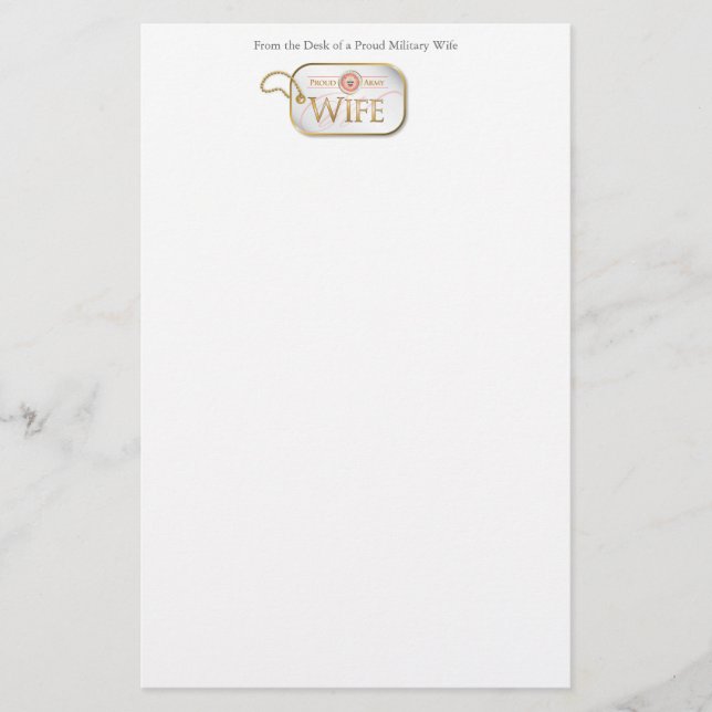 Pink Proud Army Wife Stationery (Front)