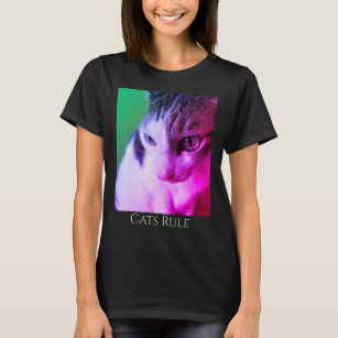 Pink Psychedelic Tabby Cat pink & purple eyes, D T-Shirt