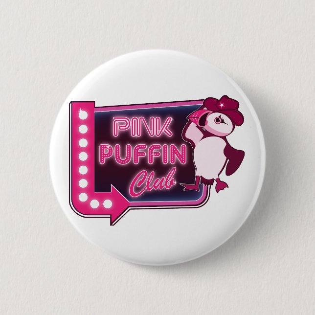 Pink Puffin Club 2 Inch Round Button (Front)