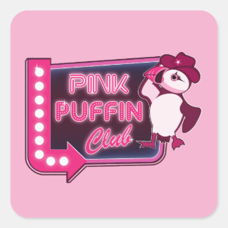 Pink Puffin Club Square Sticker