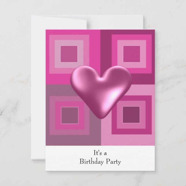 Pink Puffy Heart Invitation Anniversaire (Devant)