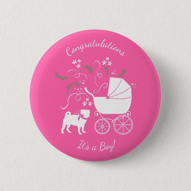 Pink Pug Dog Theme Party Celebration 2 Inch Round Button (Front)