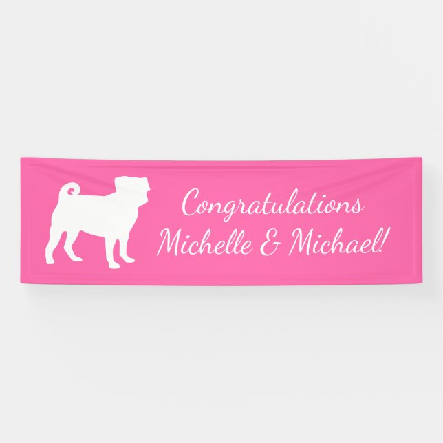 Pink Pug Dog Theme Party Celebration Banner (Horizontal)