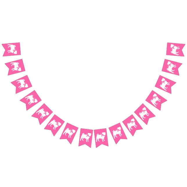 Pink Pug Dog Theme Party Celebration Bunting Flags (All)