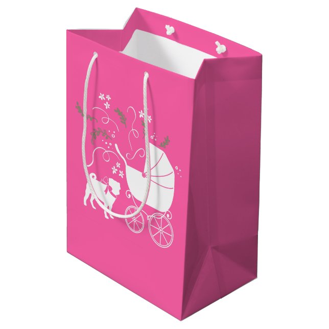 Pink Pug Dog Theme Party Celebration Medium Gift Bag (Back Angled)