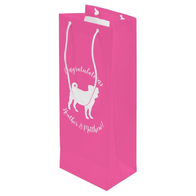 Pink Pug Dog Theme Party Celebration Wine Gift Bag (Back Angled)