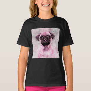 Pink Pug Dog Watercolor Portrait 02 T-Shirt
