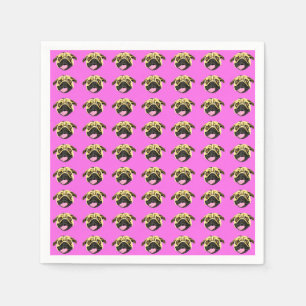 Pink Pug Pattern Paper Napkins