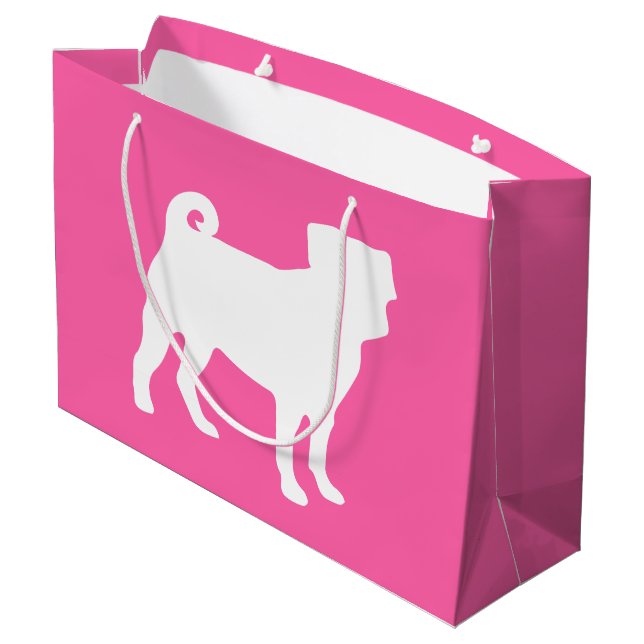 Pink Pug Silhouette Puppy Baby Shower Large Gift Bag (Back Angled)