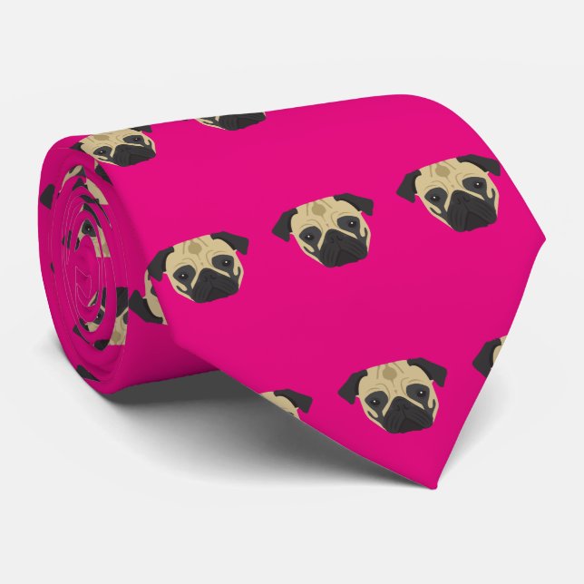 Pink Pug Tie (Rolled)