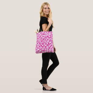 Pink puma print on customizable background tote bag