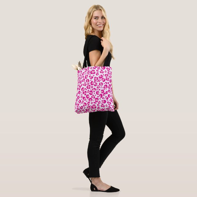 Pink puma print on customizable background  tote bag (On Model)