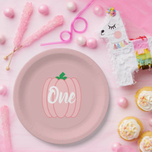 Pink Pumpkin 1st Birthday Paper Plate