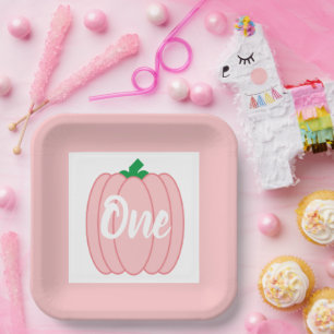 Pink Pumpkin 1st Birthday Paper Plate