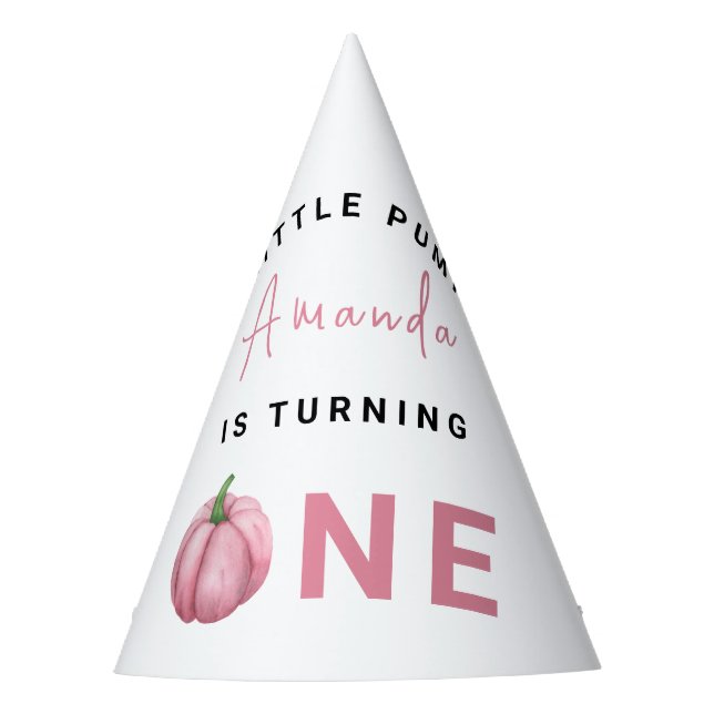 Pink Pumpkin 1st Birthday Party Party Hat (Front)