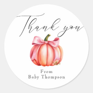 Pink Pumpkin   Autumn Baby Shower Thank You Classic Round Sticker