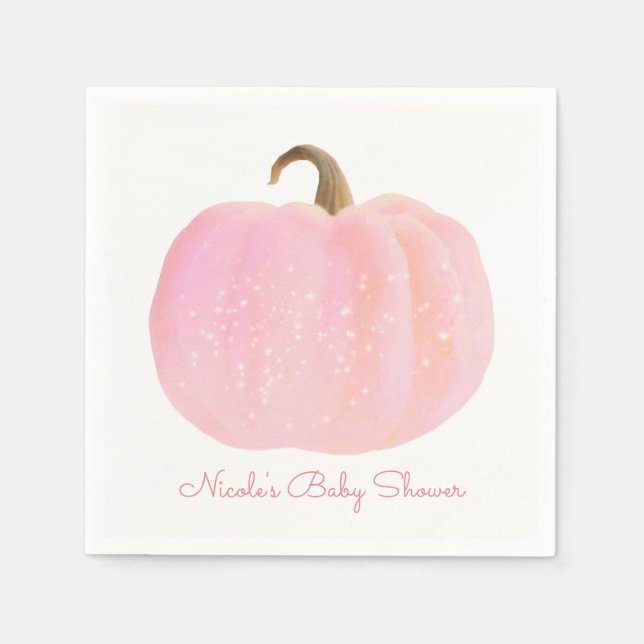 Pink Pumpkin Autumn Fall Rustic Baby Shower Napkin (Front)