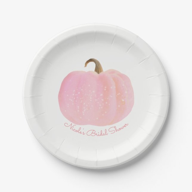 Pink Pumpkin Autumn Fall Rustic Baby Shower Paper Plate (Front)