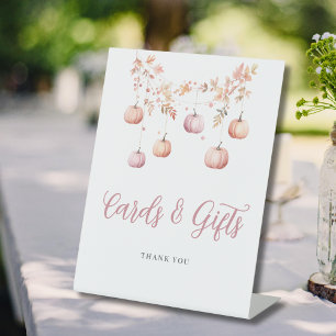 Pink Pumpkin Autumn Girl Baby Shower Cards Gifts  Pedestal Sign