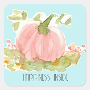 Pink Pumpkin Autumn Happiness Inside Square Sticker
