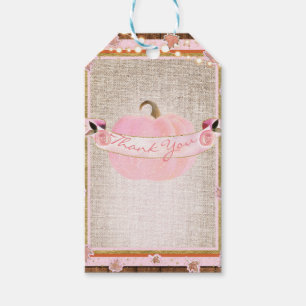 Pink Pumpkin & Autumn Leaves Rustic Baby Shower Gift Tags