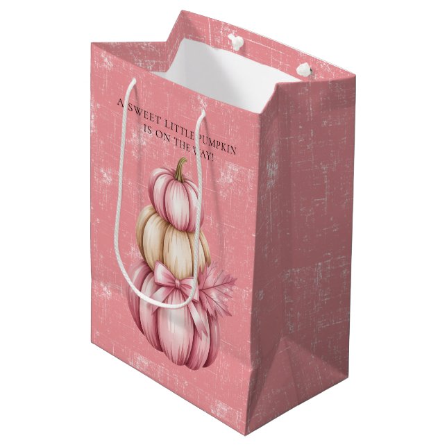 Pink Pumpkin Baby Girl Shower Medium Gift Bag (Front Angled)