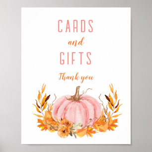 Pink Pumpkin Baby Shower Cards Gifts Sign
