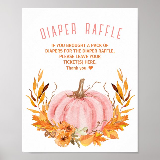 Pink Pumpkin Baby Shower Diaper Raffle Sign (Front)
