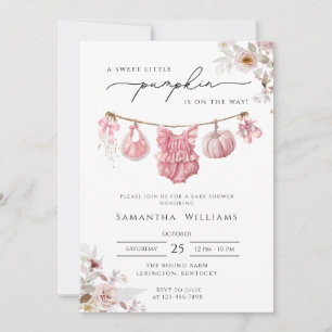 pink Pumpkin Baby Shower girl, Little Pumpkin Invitation