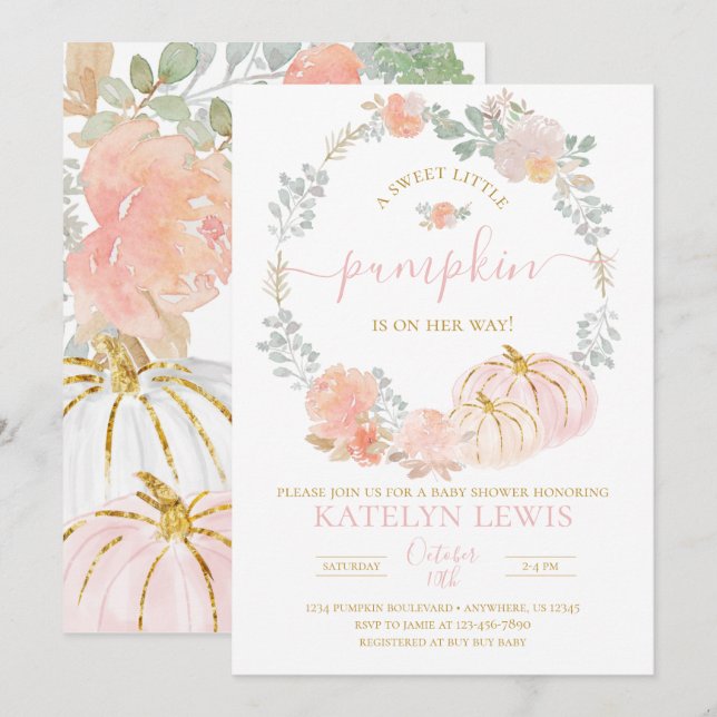 Pink Pumpkin Baby Shower Invitation (Front/Back)