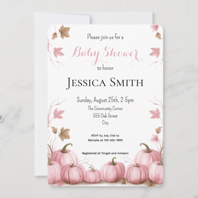 Pink Pumpkin Baby Shower Invitation (Front)