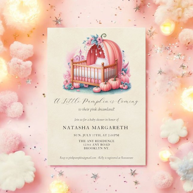 Pink Pumpkin Baby Shower Watercolor Floral & Boho  Invitation (Creator Uploaded)