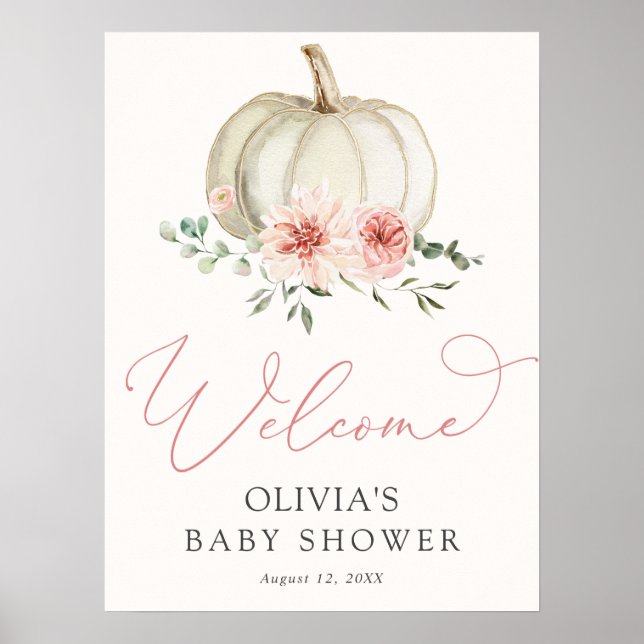 Pink Pumpkin Baby Shower Welcome Sign (Front)