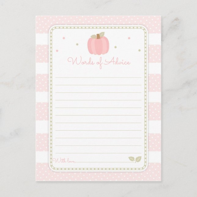 Pink Pumpkin Baby Shower Words of Advice (Front)
