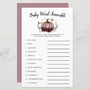 Pink Pumpkin Baby Word Scramble Game