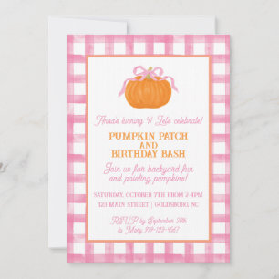 Pink Pumpkin Bow Birthday Invitation