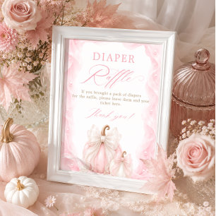 Pink Pumpkin Bow Diaper Raffle Table Sign