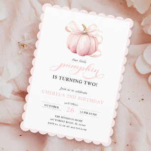 Pink Pumpkin Bow Girl 2nd Birthday Invitation