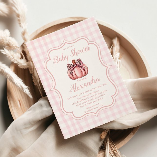 Pink Pumpkin Bow Girl Baby Shower Invitation (Creator Uploaded)